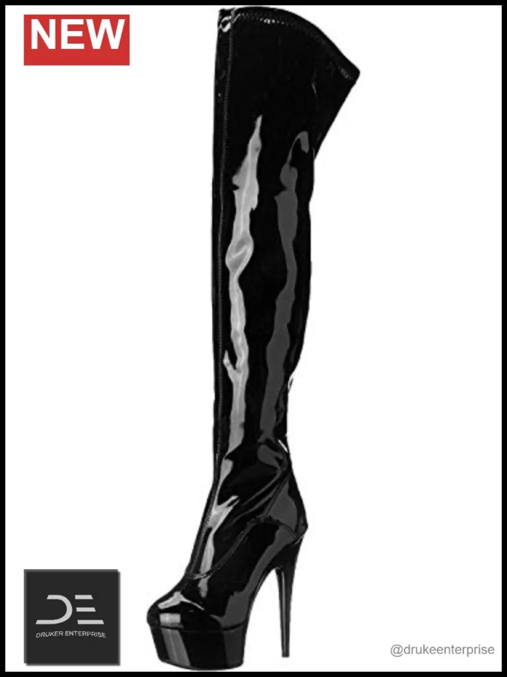 Over-the-Knee Stretch Patent Platform Boots 6in Heel 25in Shaft